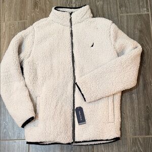 NEW w/tags Boys large 14-16 Nautica White Sherpa fleece Jacket with Black Trim